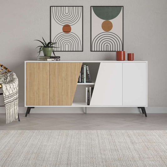 Console FIONA 180 cm - Buffet et Bahut de rangement - Chêne et blanc