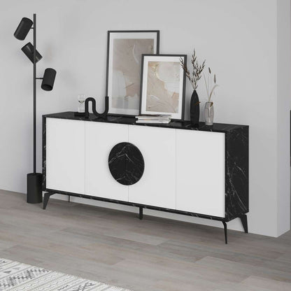 Console GORA 180 cm - Buffet et Bahut de rangement - Noir et blanc