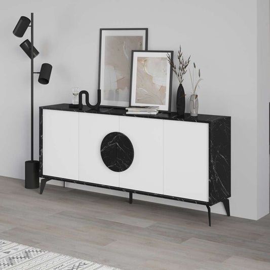 Console GORA 180 cm - Buffet et Bahut de rangement - Noir et blanc