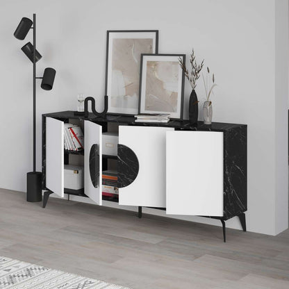 Console GORA 180 cm - Buffet et Bahut de rangement - Noir et blanc