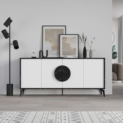 Console GORA 180 cm - Buffet et Bahut de rangement - Noir et blanc