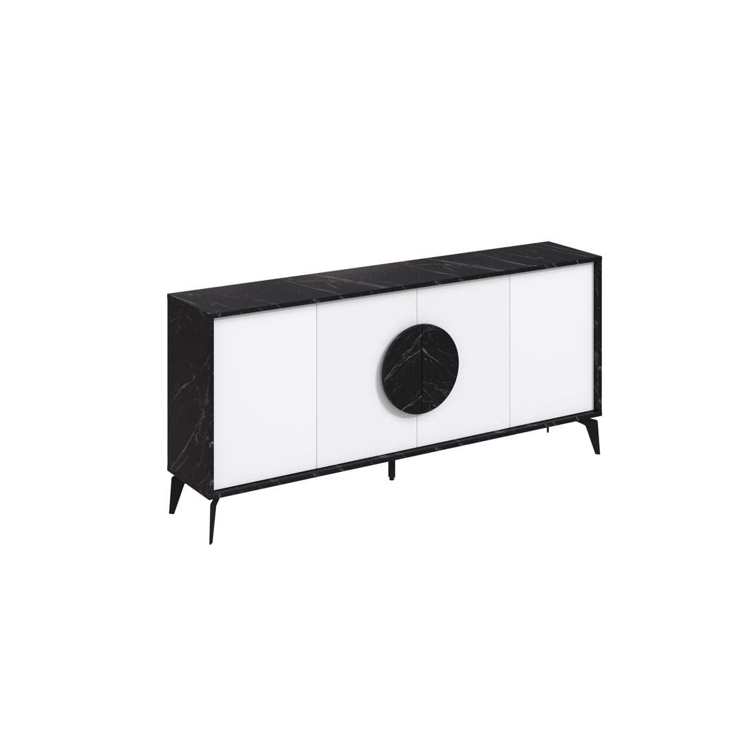 Console GORA 180 cm - Buffet et Bahut de rangement - Noir et blanc
