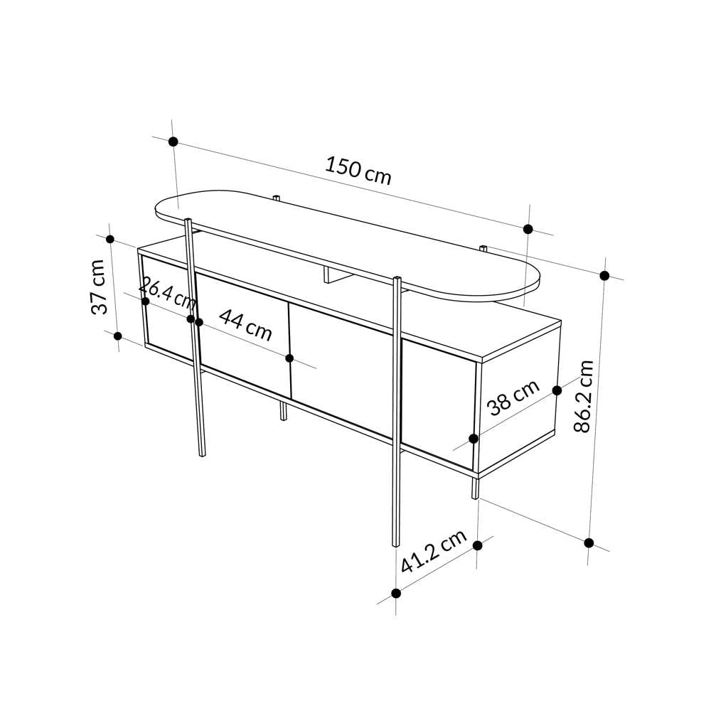 Console moderne à 4 portes HANLEY 150 cm - Meuble d'entrée ou chambre