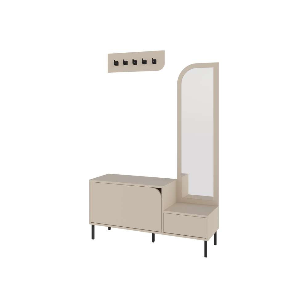 Meuble d'entrée MILA 172 cm - Rangement chaussures - Porte-manteaux et miroir