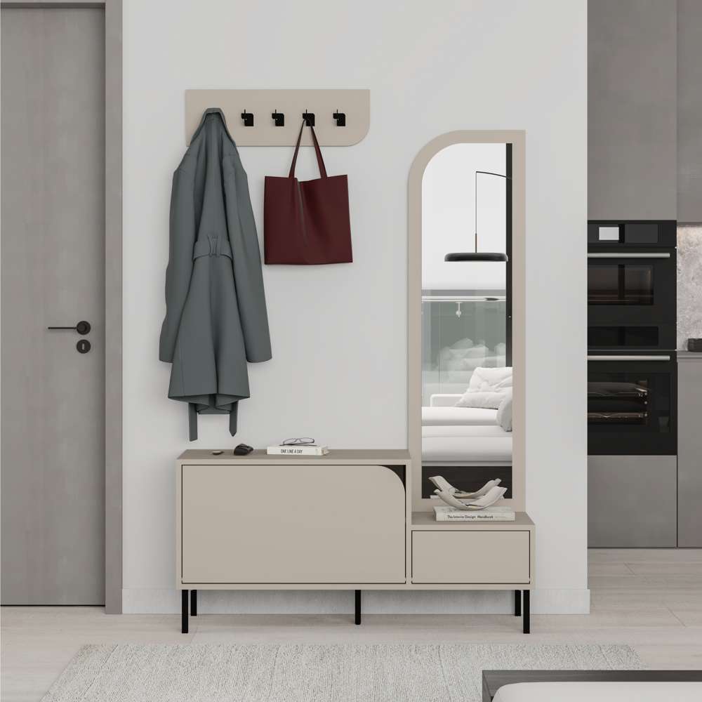 Meuble d'entrée MILA 172 cm - Rangement chaussures - Porte-manteaux et miroir