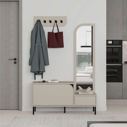 Meuble d'entrée MILA 172 cm - Rangement chaussures - Porte-manteaux et miroir
