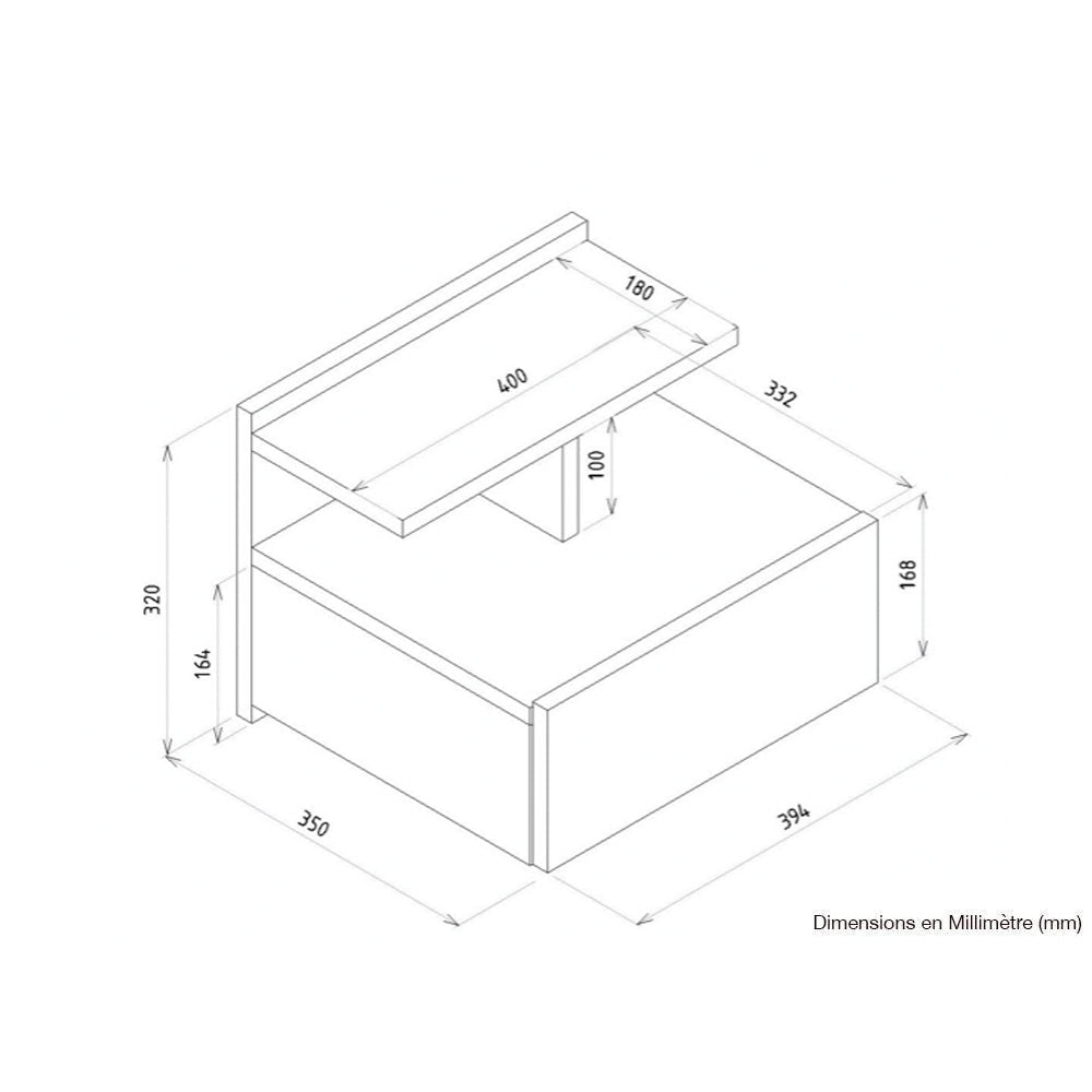 Table de nuit design suspendu MISLINA à 1 tiroir