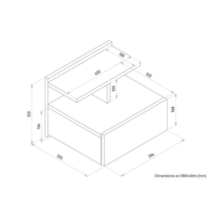 Table de nuit design suspendu MISLINA à 1 tiroir