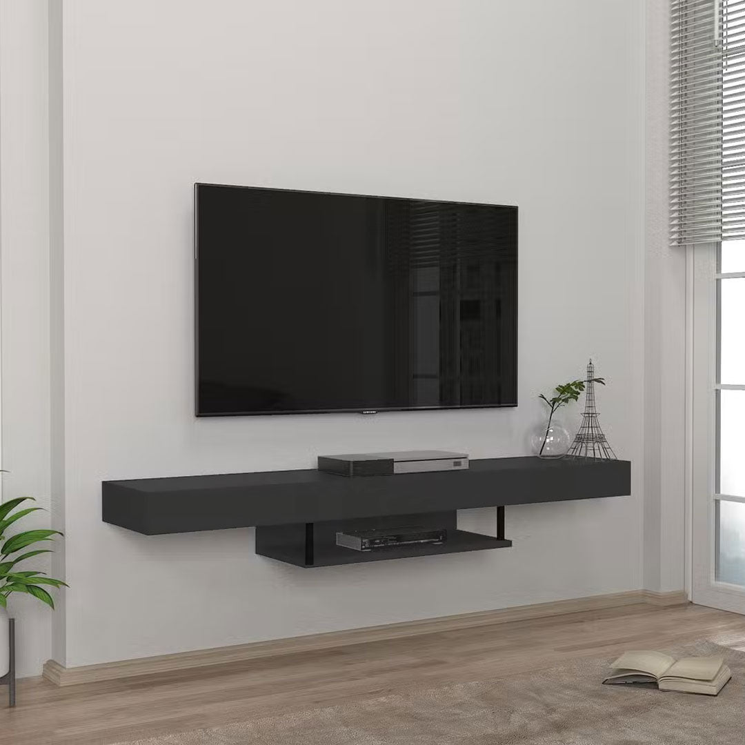 Meuble TV design suspendu ALBERES 150 cm - Gris avec éclairage LED