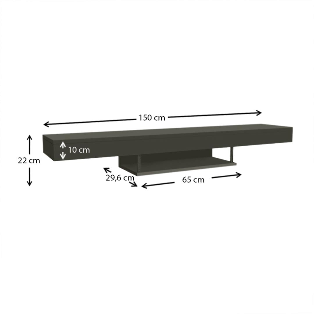 Meuble TV design suspendu ALBERES 150 cm - Gris avec éclairage LED