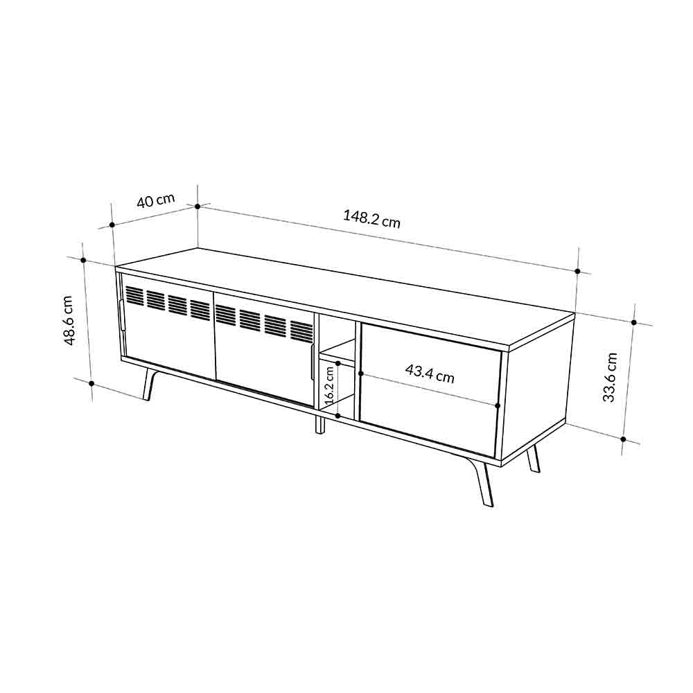 Meuble TV moderne LULIA 148 cm - Chêne et Noir - séjour ou salon