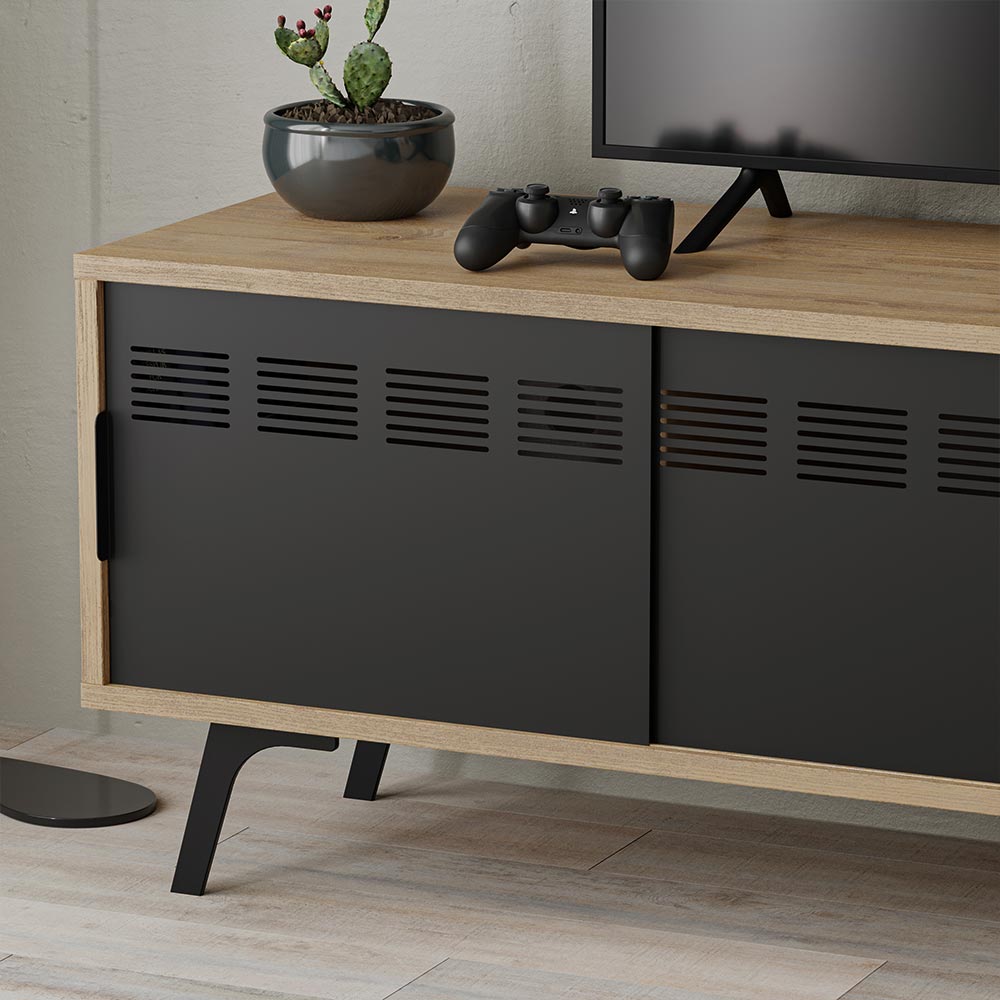 Meuble TV moderne LULIA 148 cm - Chêne et Noir - séjour ou salon