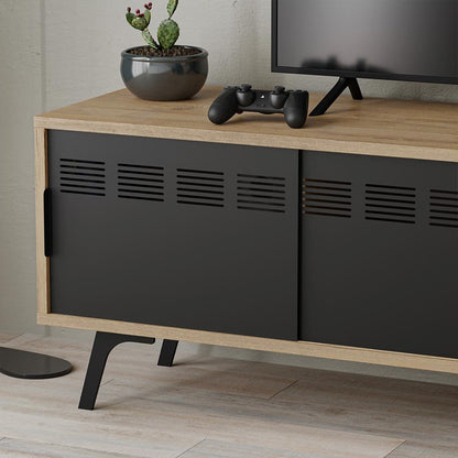Meuble TV moderne LULIA 148 cm - Chêne et Noir - séjour ou salon