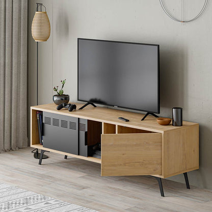 Meuble TV moderne LULIA 148 cm - Chêne et Noir - séjour ou salon