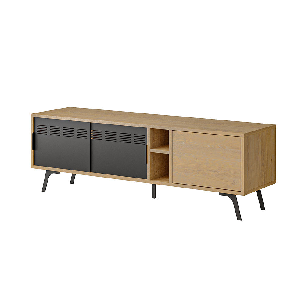 Meuble TV moderne LULIA 148 cm - Chêne et Noir - séjour ou salon
