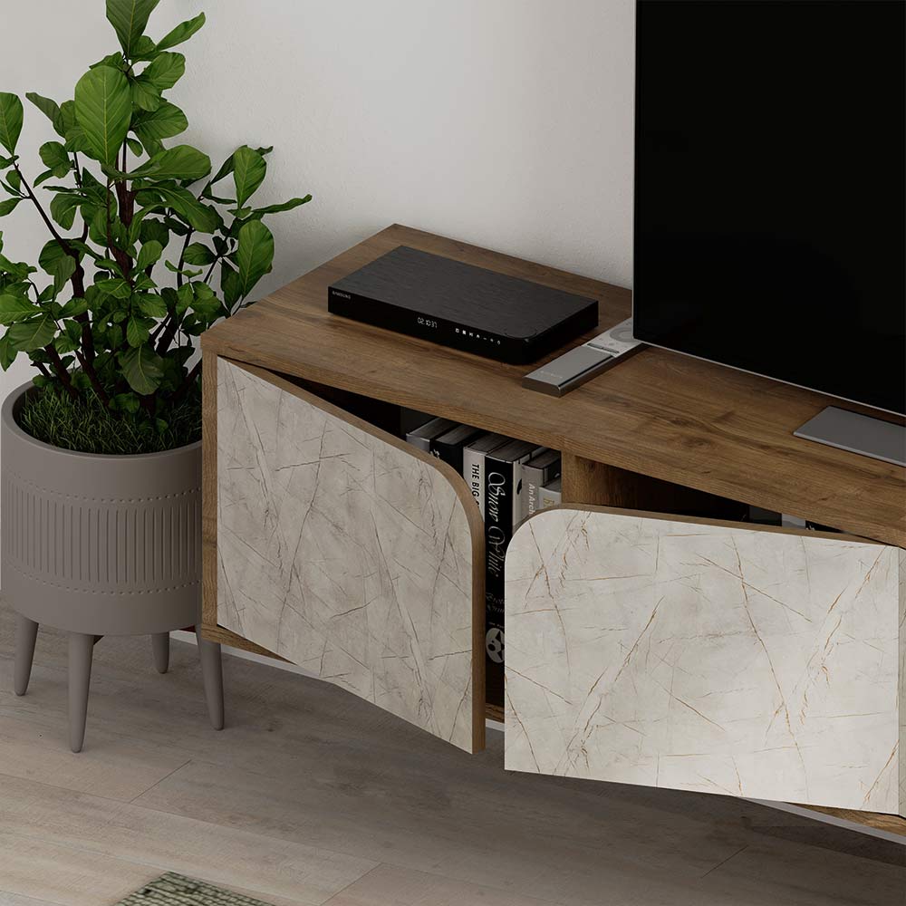 Meuble TV moderne SPARK 180 cm - Design suspendu  - Noyer et marbré