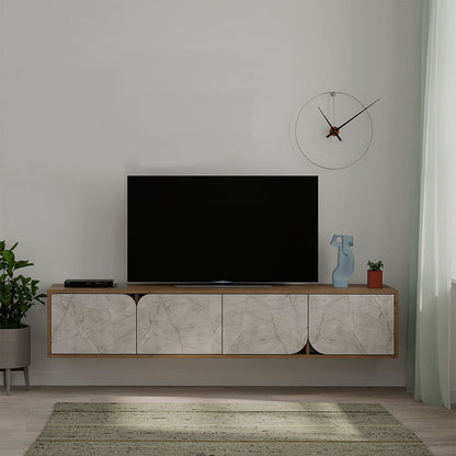Meuble TV moderne SPARK 180 cm - Design suspendu  - Noyer et marbré