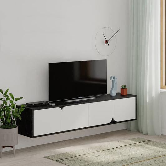 Meuble TV moderne SPARK 180 cm - Design suspendu  - Marbré et Blanc