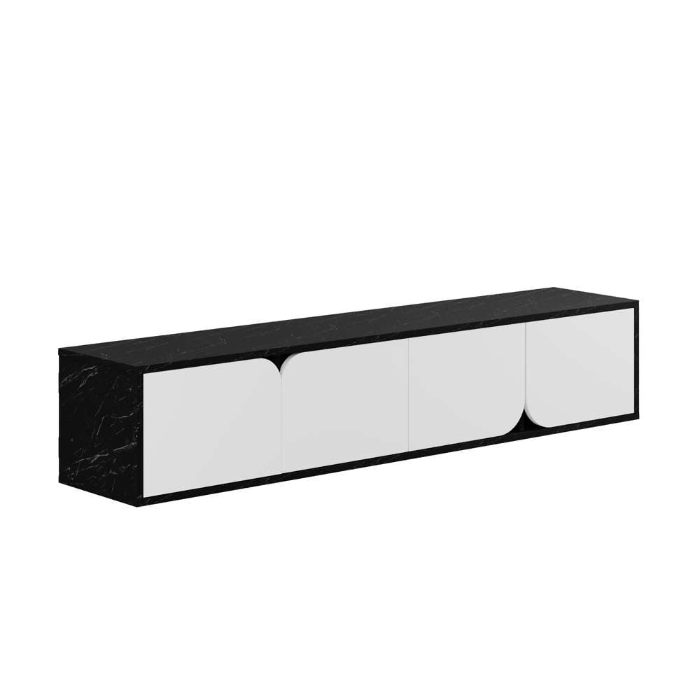 Meuble TV moderne SPARK 180 cm - Design suspendu  - Marbré et Blanc
