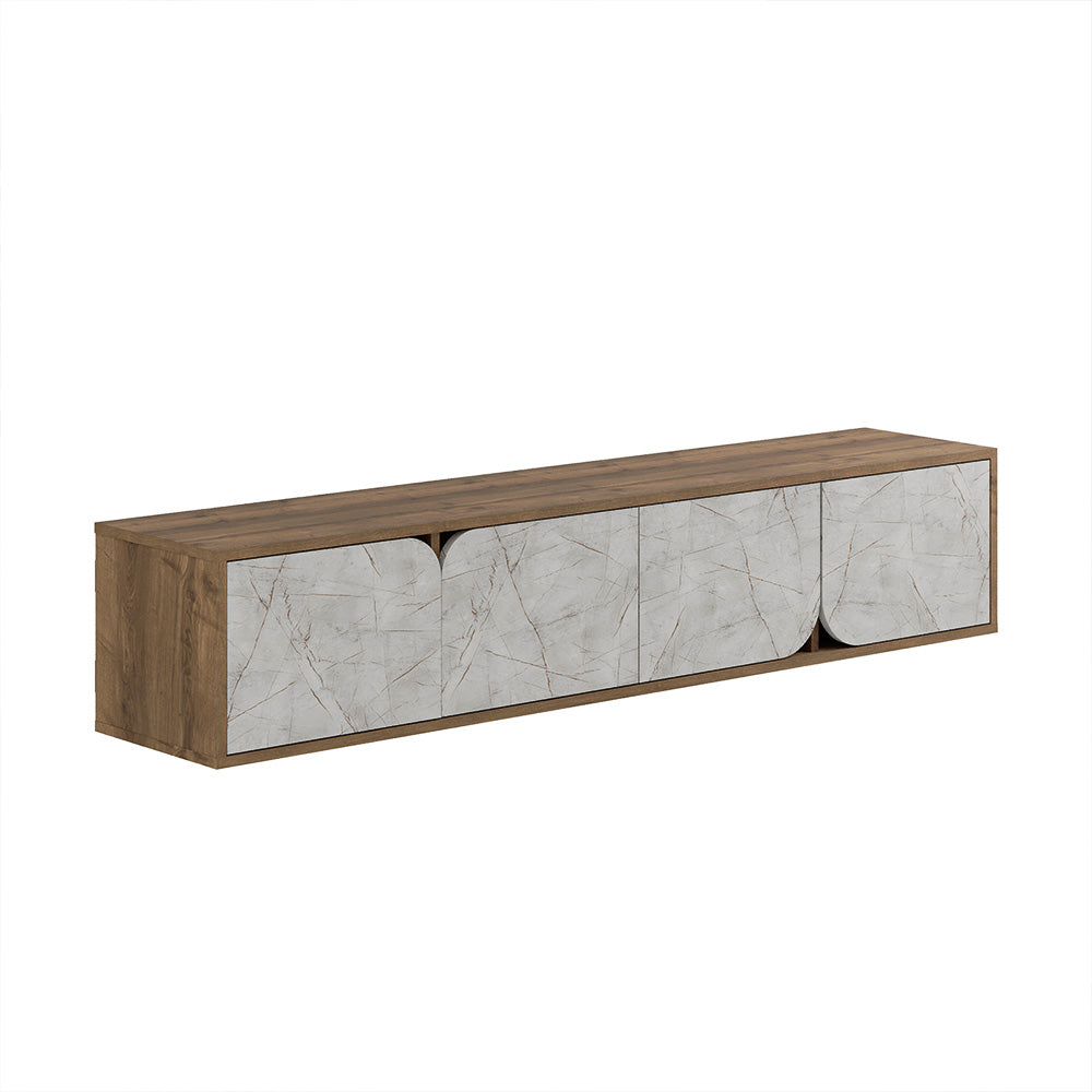 Meuble TV moderne SPARK 180 cm - Design suspendu  - Noyer et marbré