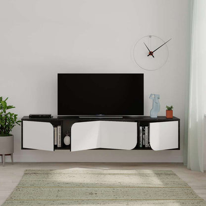 Meuble TV moderne SPARK 180 cm - Design suspendu  - Marbré et Blanc