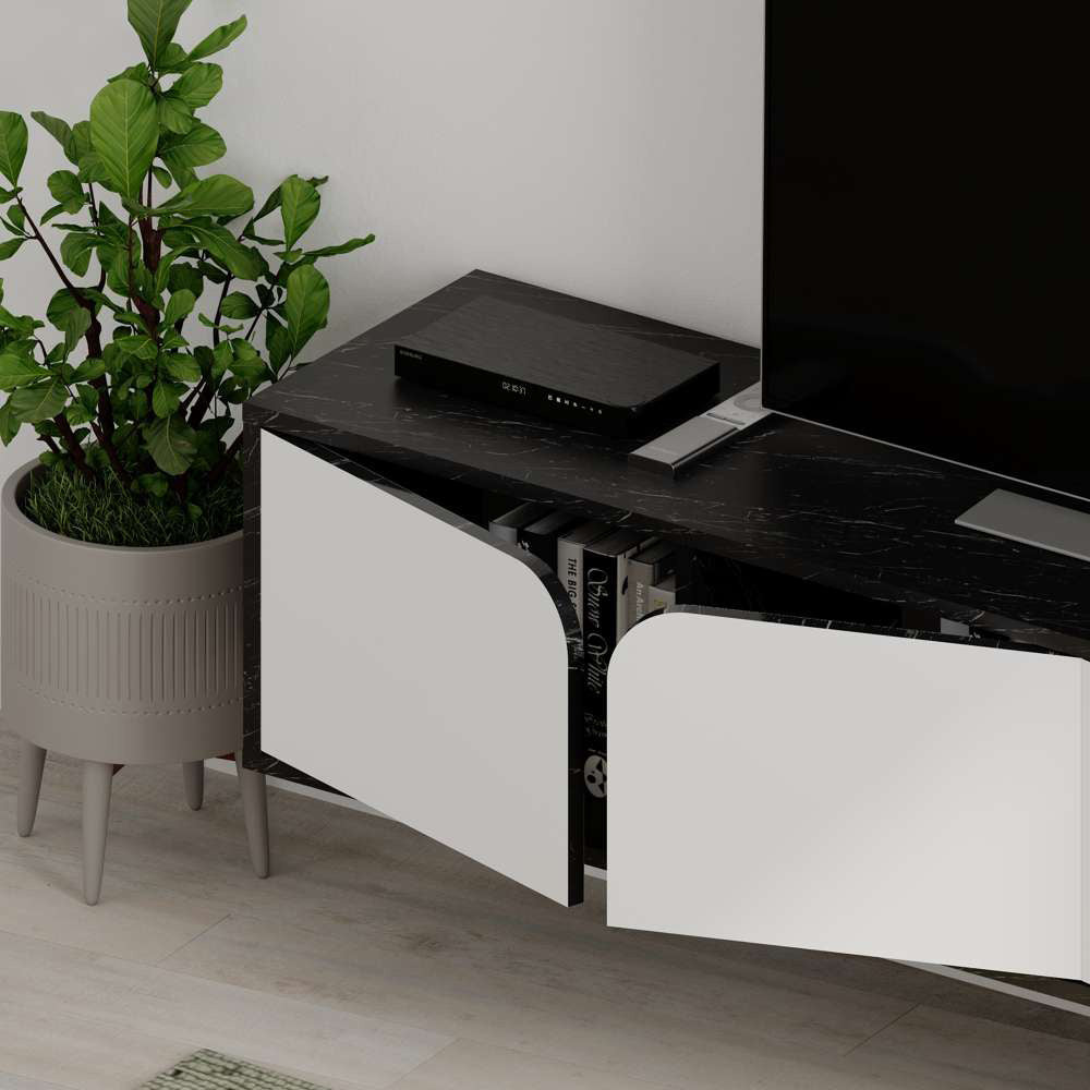 Meuble TV moderne SPARK 180 cm - Design suspendu  - Marbré et Blanc