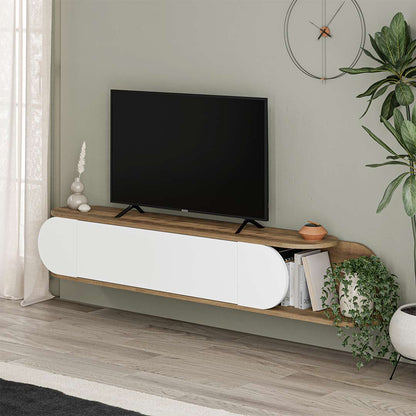 Meuble TV à design suspendu TONE 180 cm - Noyer et Blanc