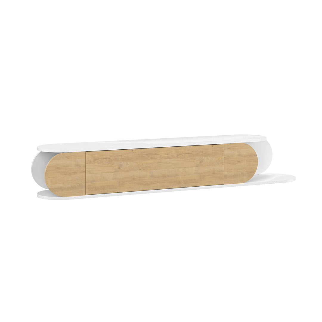Meuble TV à design suspendu TONE 180 cm - Blanc et Chêne