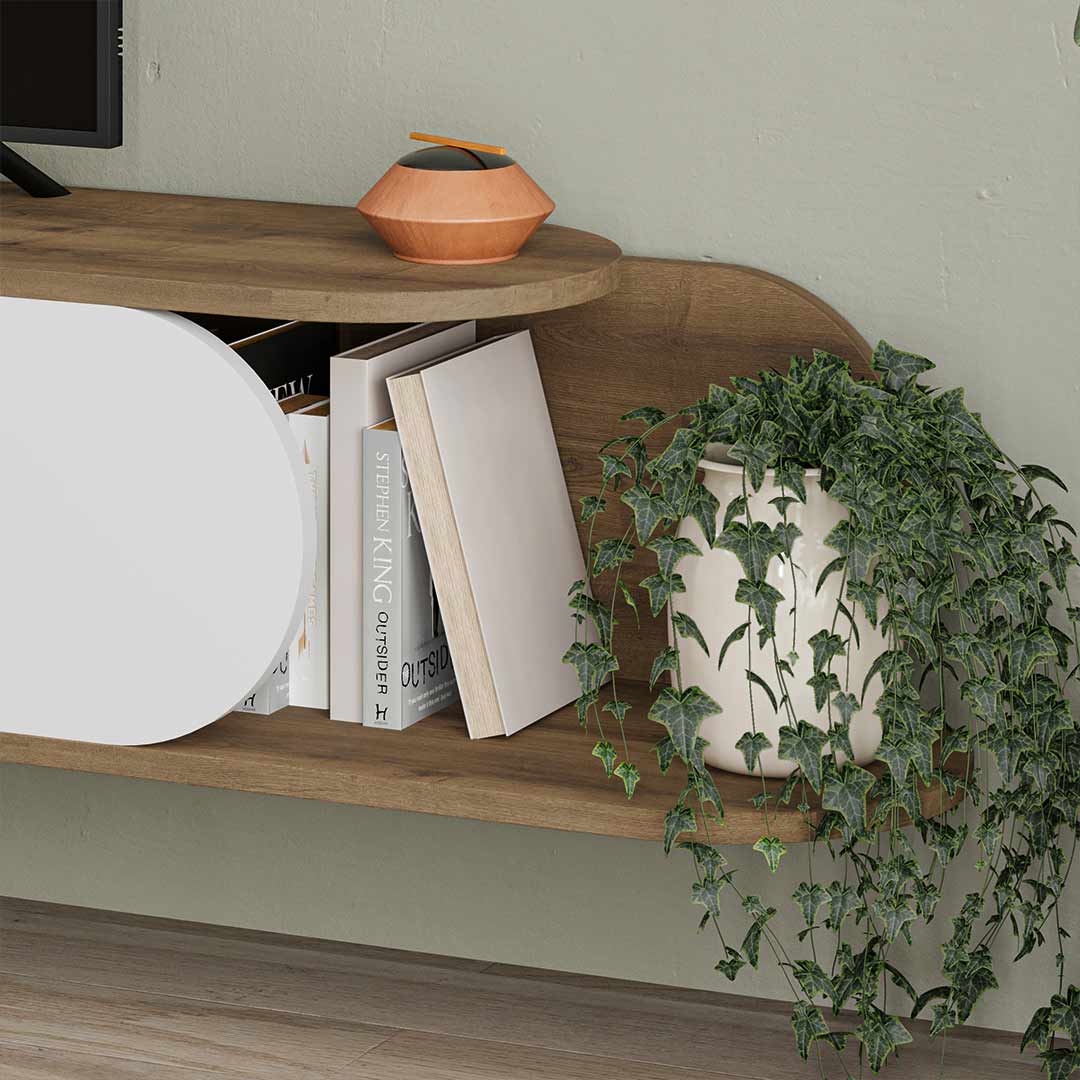 Meuble TV à design suspendu TONE 180 cm - Noyer et Blanc