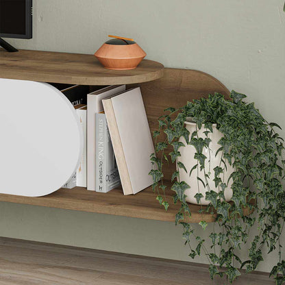 Meuble TV à design suspendu TONE 180 cm - Noyer et Blanc