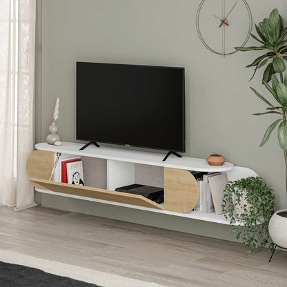 Meuble TV à design suspendu TONE 180 cm - Blanc et Chêne
