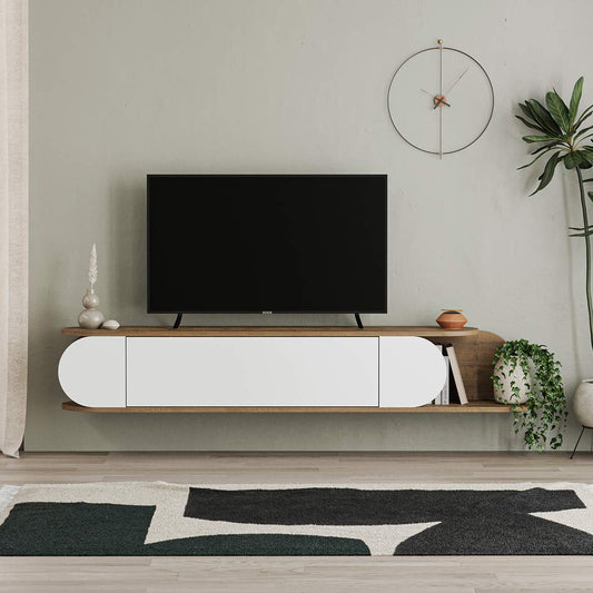 Meuble TV à design suspendu TONE 180 cm - Noyer et Blanc
