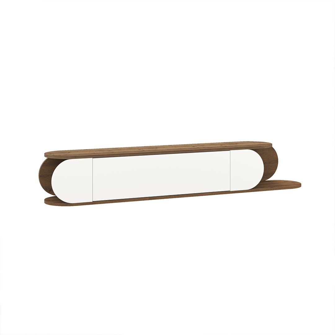 Meuble TV à design suspendu TONE 180 cm - Noyer et Blanc