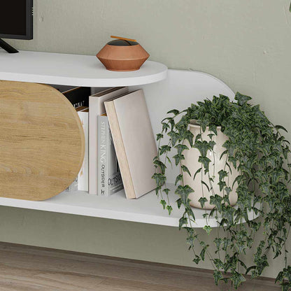 Meuble TV à design suspendu TONE 180 cm - Blanc et Chêne