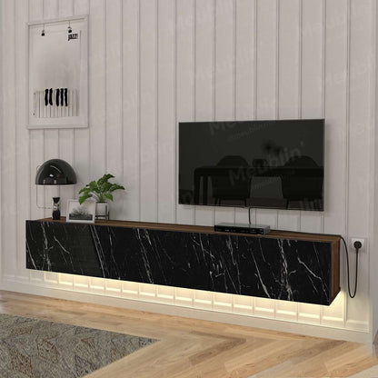 Meuble TV design suspendu DAMLA 180 cm - Noyer Marbré