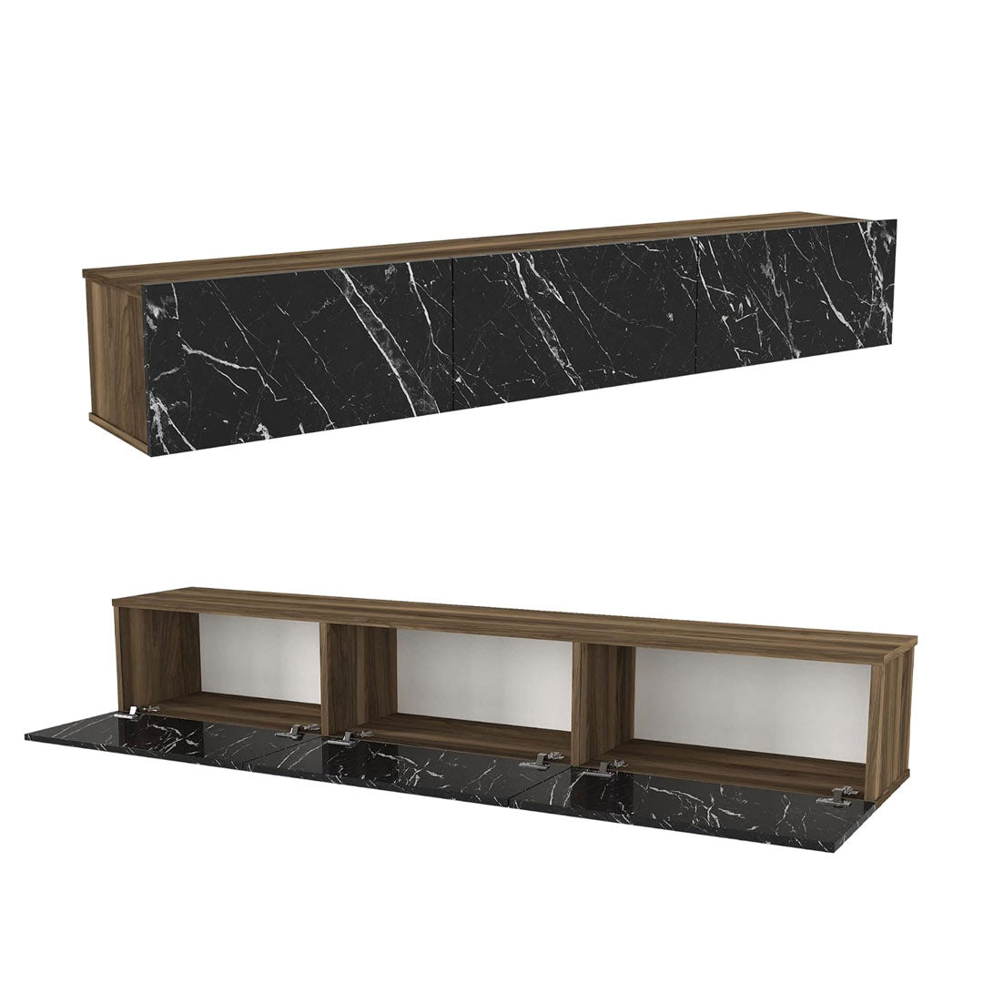 Meuble TV design suspendu DAMLA 180 cm - Noyer Marbré