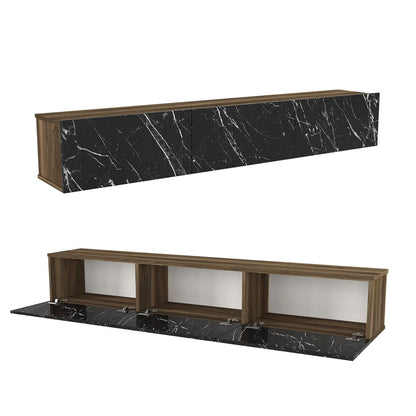 Meuble TV design suspendu DAMLA 180 cm - Noyer Marbré