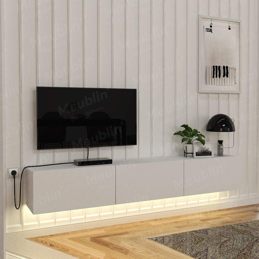 Meuble TV design suspendu DAMLA 180 cm Blanc - Séjour et Salon