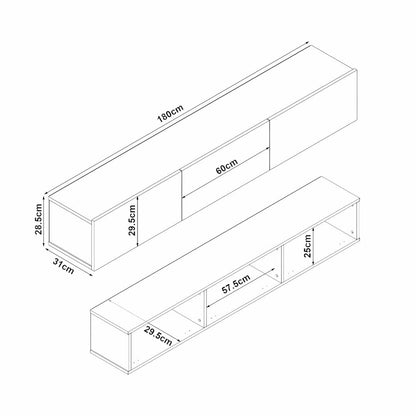 Meuble TV à design suspendu TOPKAPI 180 cm - Salon moderne