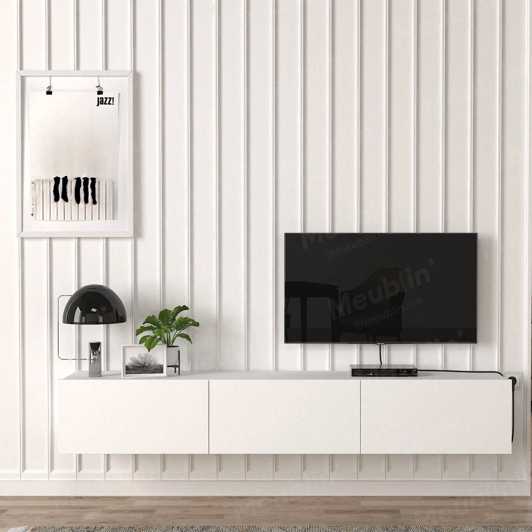 Meuble TV design suspendu DAMLA 180 cm Blanc - Séjour et Salon