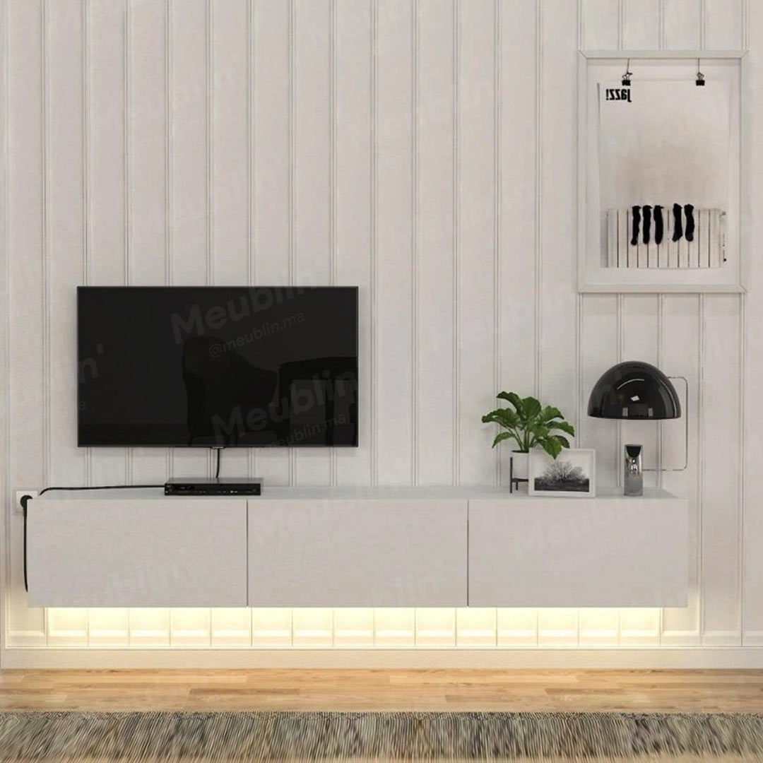 Meuble TV design suspendu DAMLA 180 cm Blanc - Séjour et Salon