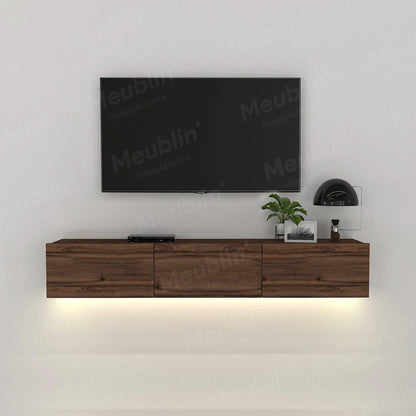 Meuble TV suspendu DAMLA 180 cm avec éclairage LED - Bois Marron Tokap