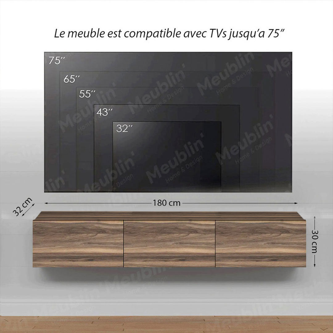 Meuble TV à design suspendu WALNUT 180 cm - Salon moderne