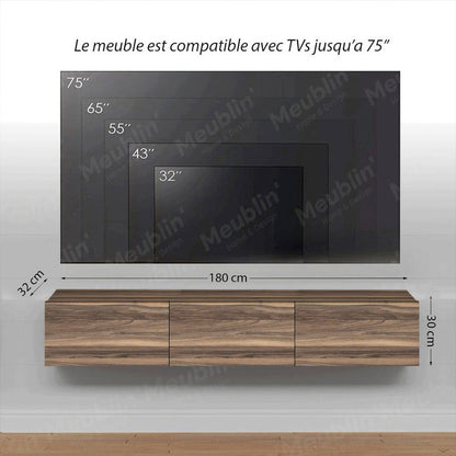 Meuble TV à design suspendu WALNUT 180 cm - Salon moderne