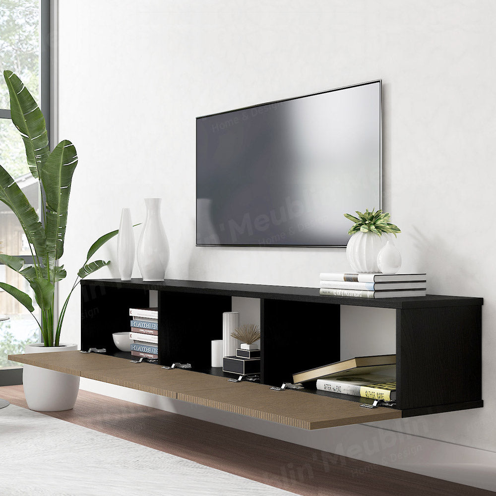 Meuble TV design suspendu DAMLA 180 cm - Noir YUNUS