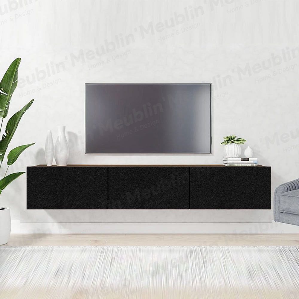 Meuble TV design suspendu AGDAL 180 cm - Marron Foncé et Noir