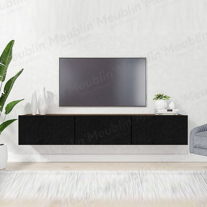 Meuble TV design suspendu AGDAL 180 cm - Marron Foncé et Noir
