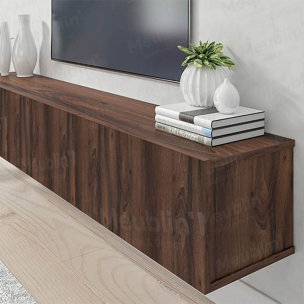 Meuble TV design suspendu AGDAL 180 cm - Bois Marron Foncé