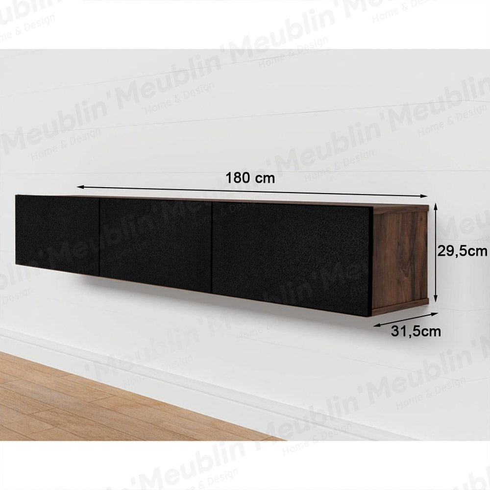Meuble TV design suspendu AGDAL 180 cm - Marron Foncé et Noir