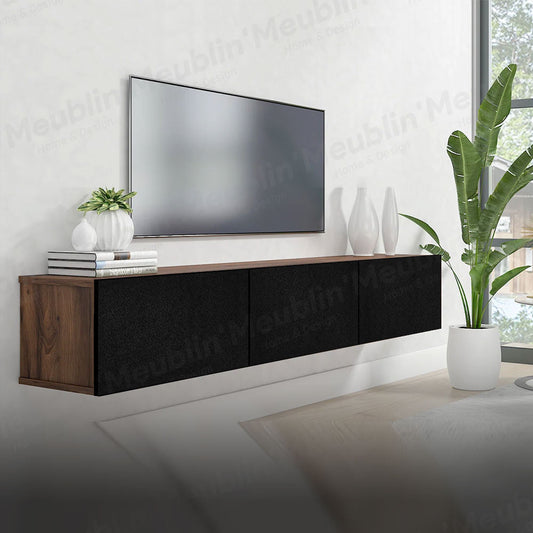 Meuble TV design suspendu AGDAL 180 cm - Marron Foncé et Noir